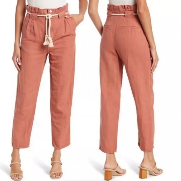 Veronica Beard Karter Paperbag Linen Blend Casual Crop Pants - Picture 2 of 14